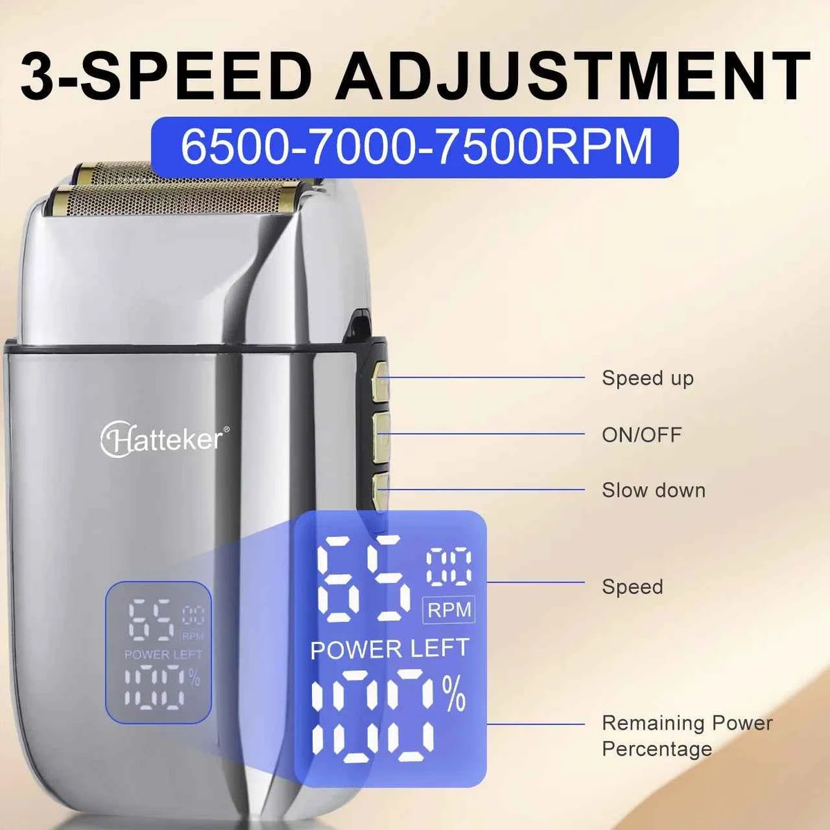 Hatteker New Reciprocating Gold Foil Electric Shaver Bald Head Shaver Waterproof USB Charging