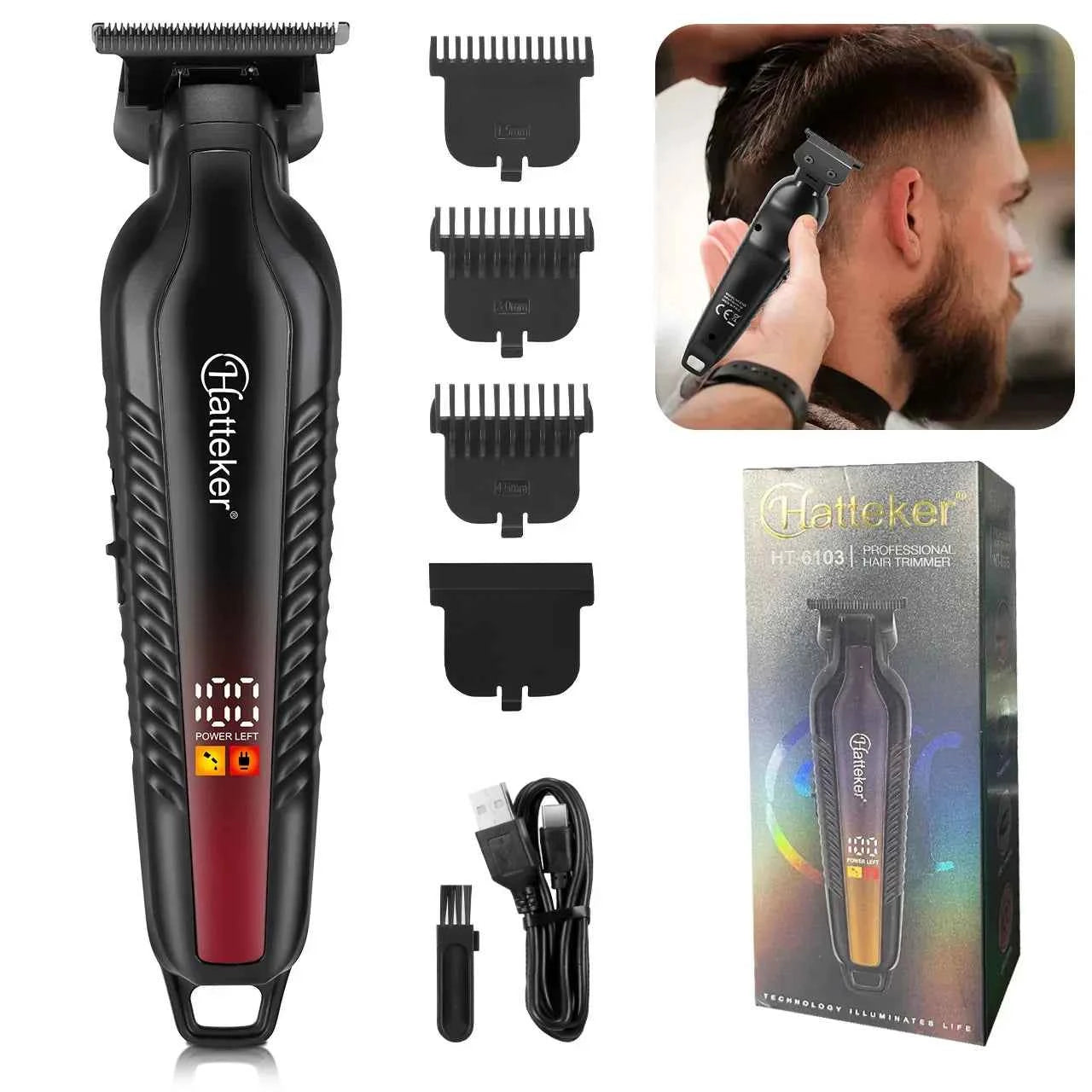 Hatteker Professional Beard Cutting Kit for Barbers Cordless USB Charging Hair Trimmer Clippers