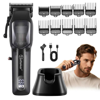 Hatteker HT-6136 Professional Electric Hair Clippers Kit with LCD Display, USB Rechargeable for Men & Barber Use