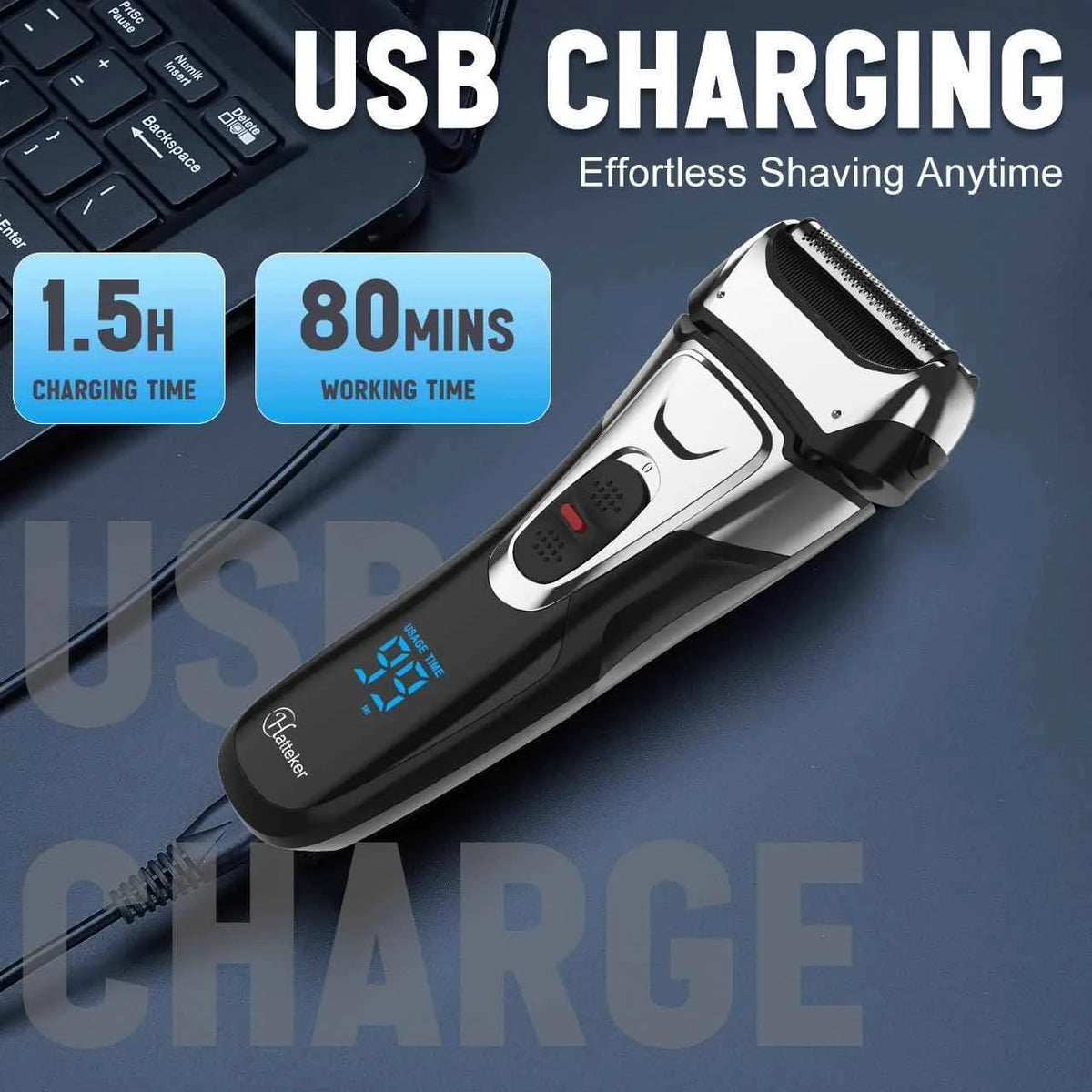 Hatteker Waterproof LED Electric Shaver & USB Rechargeable Hair Trimmer