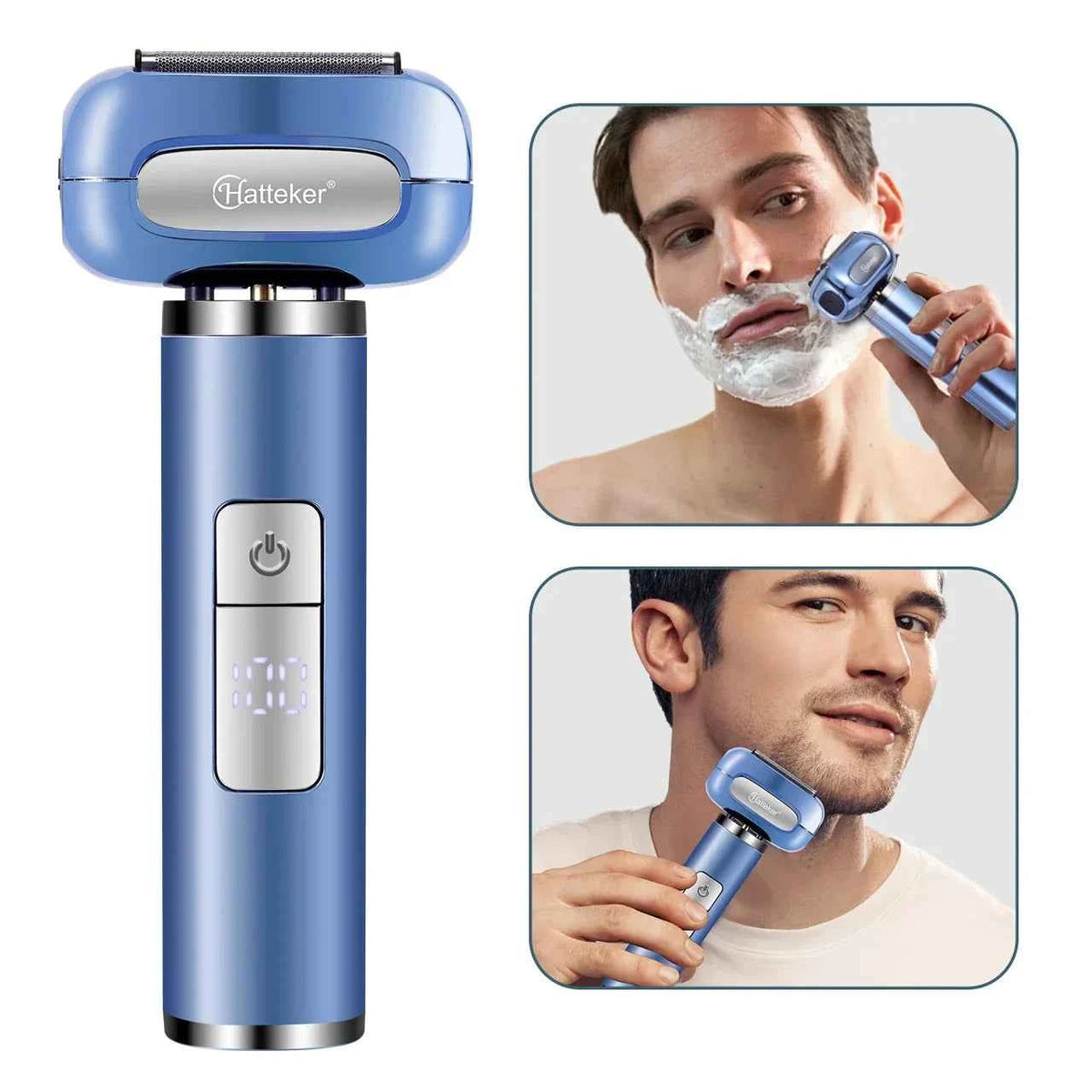 HATTEKER HT-928 Rechargeable Electric Shaver for Men Wet Dry Use USB Cordless Razor with Floating Blades & LED Display