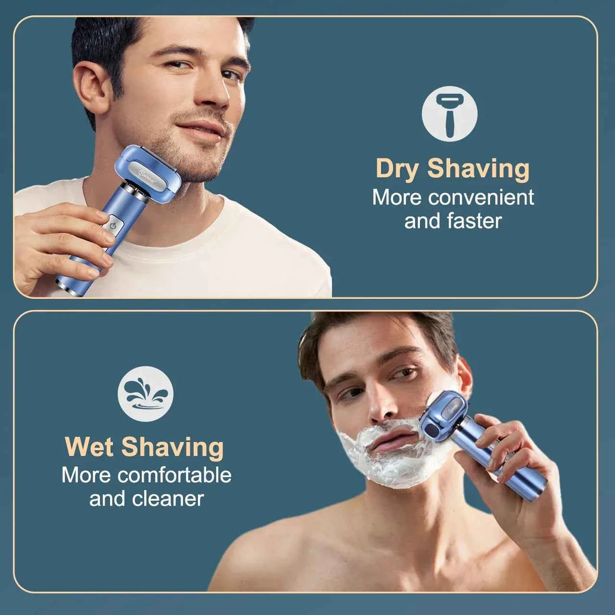 HATTEKER HT-928 Rechargeable Electric Shaver for Men Wet Dry Use USB Cordless Razor with Floating Blades & LED Display