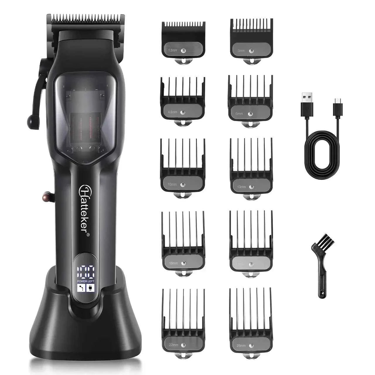 Hatteker HT-6136 Professional Electric Hair Clippers Kit with LCD Display, USB Rechargeable for Men & Barber Use