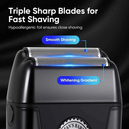HATTEKER HT-936 Men's Dual Foil Electric Shaver 2-Head Rechargeable Hair Clippers  Trimmer for Close Shave