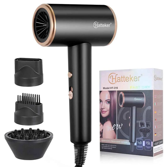 Hatteker Black Negative Ion Hair Dryer Multi-stage Adjustment Powerful Hair Dryer
