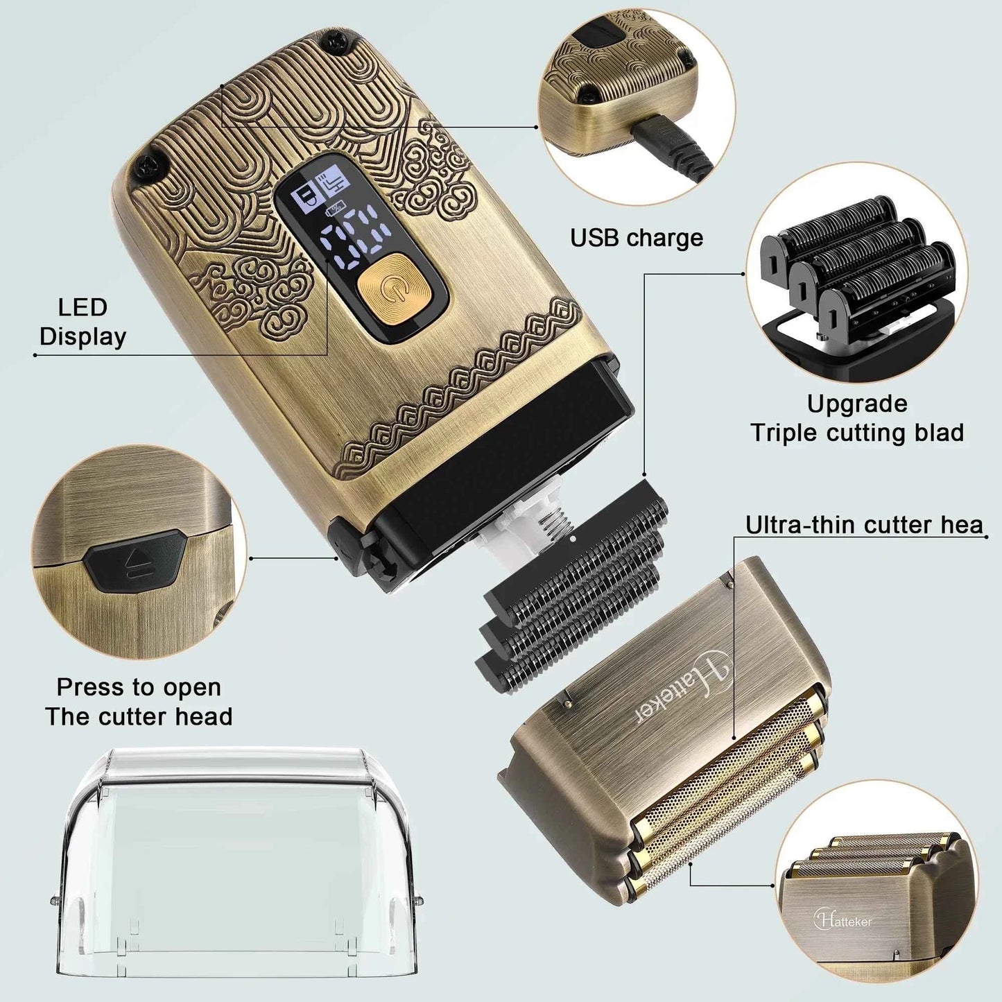 Hatteker HT-602 Hair Clipper & Foil Shaver Kit – Professional Barber Trimmer Set Waterproof