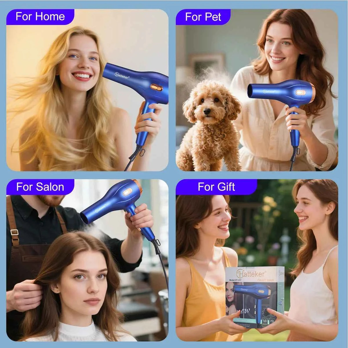 Hatteker HT-317 Professional  Hair Dryer Negative Ions Hair Dryer