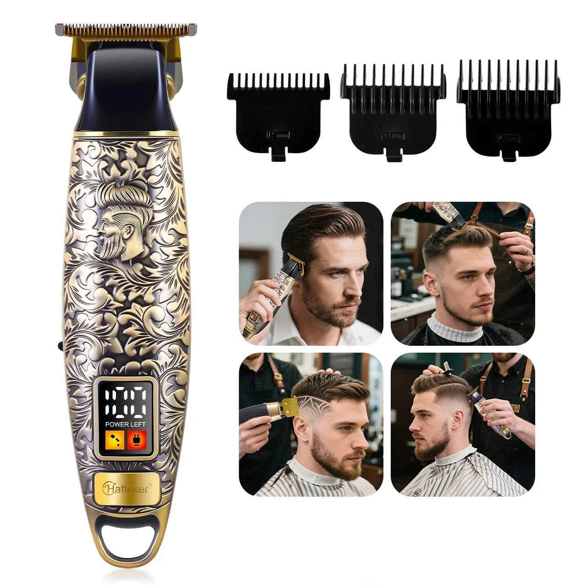 Hatteker HT-6121 Retro Oil Head Men's Electric Hair Clippers USB Rechargeable Portable Hair Trimmer