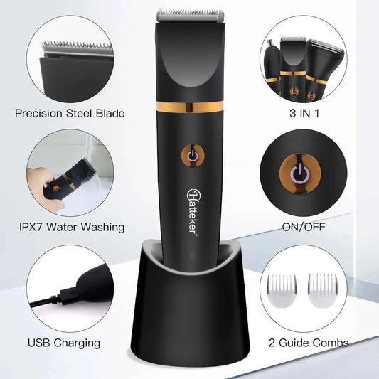 Hatteker Cordless Electric Shaver for Men Waterproof 3 in 1 Trimmer  Nose Hair USB Shaver Hair Trimmer