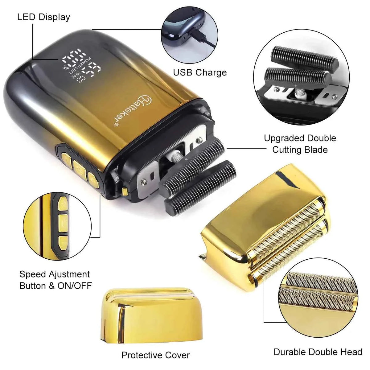 Hatteker HT-919 Foil Shaver – USB Rechargeable Double Blade Electric Razor for Men