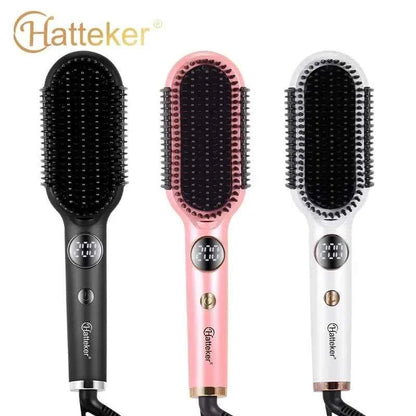 Hatteker Hair Straightener Brush Comb Hair Straightener Brush with LED Temperature Display