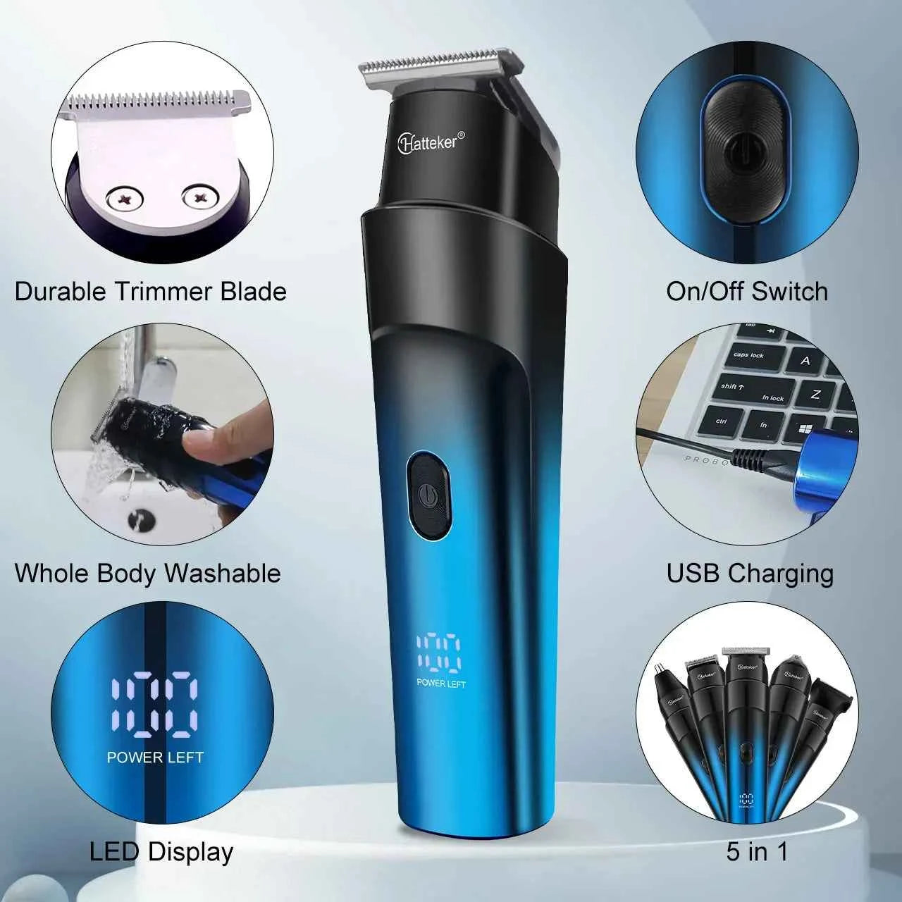 HATTEKER HT-622 Beard Trimmer – Cordless Waterproof Precision Grooming Tool for Men