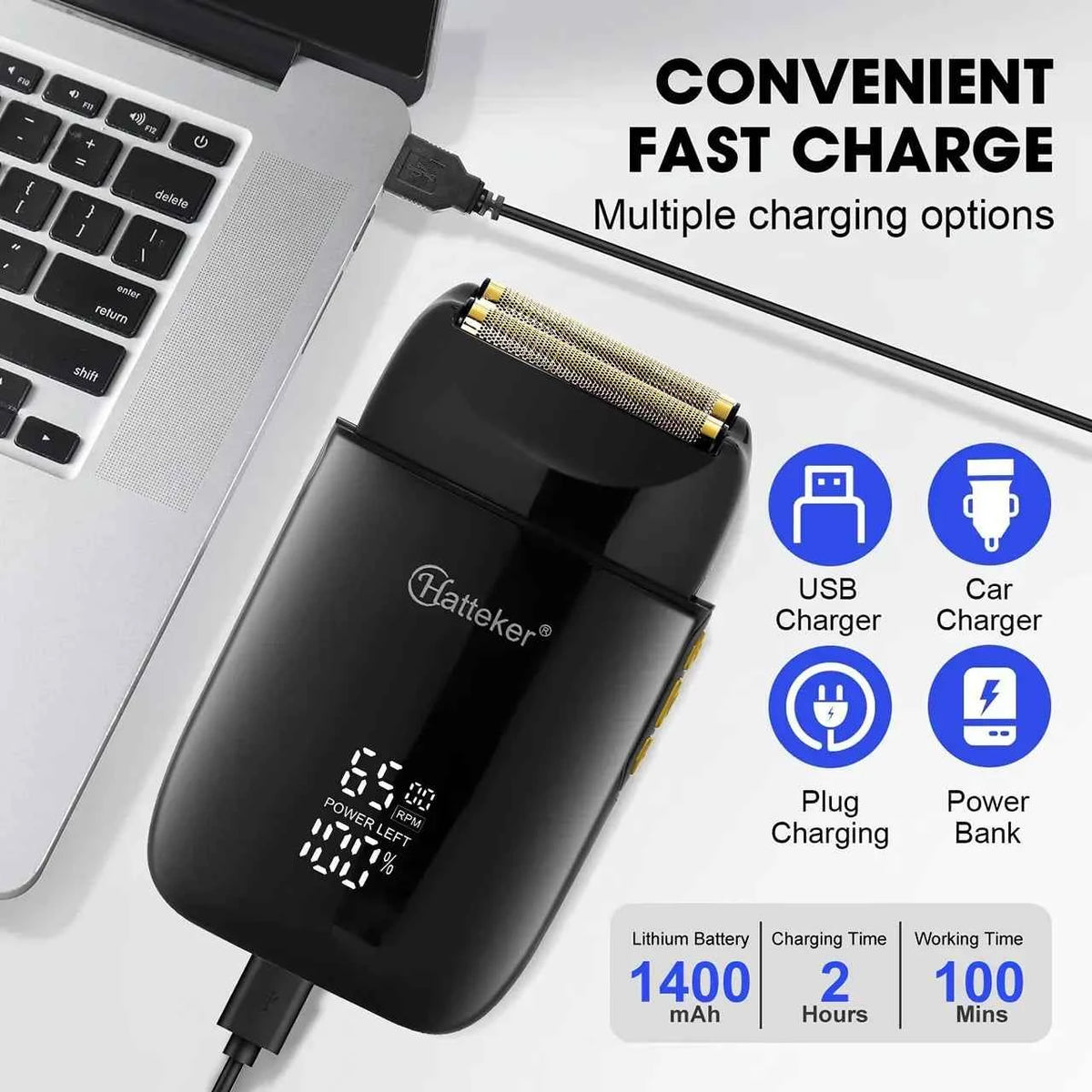Hatteker HT-919  Foil Double  Blades Rechargeable USB  Mens Electric Shavers Razor Hair Beard Cut Trimmer Machine