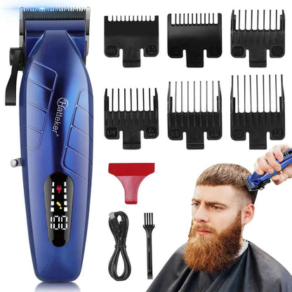 HATTEKER HT-6036 Blue Men's Electric Hair Clippers Cordless Hair Trimmer USB Rechargeable