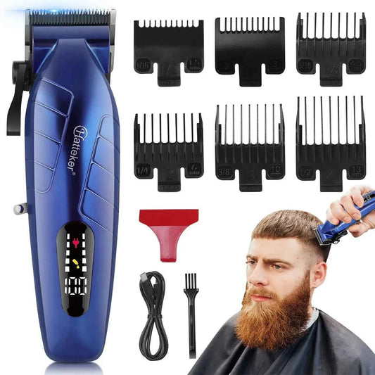 HATTEKER HT-6036 Blue Men's Electric Hair Clippers Cordless Hair Trimmer USB Rechargeable