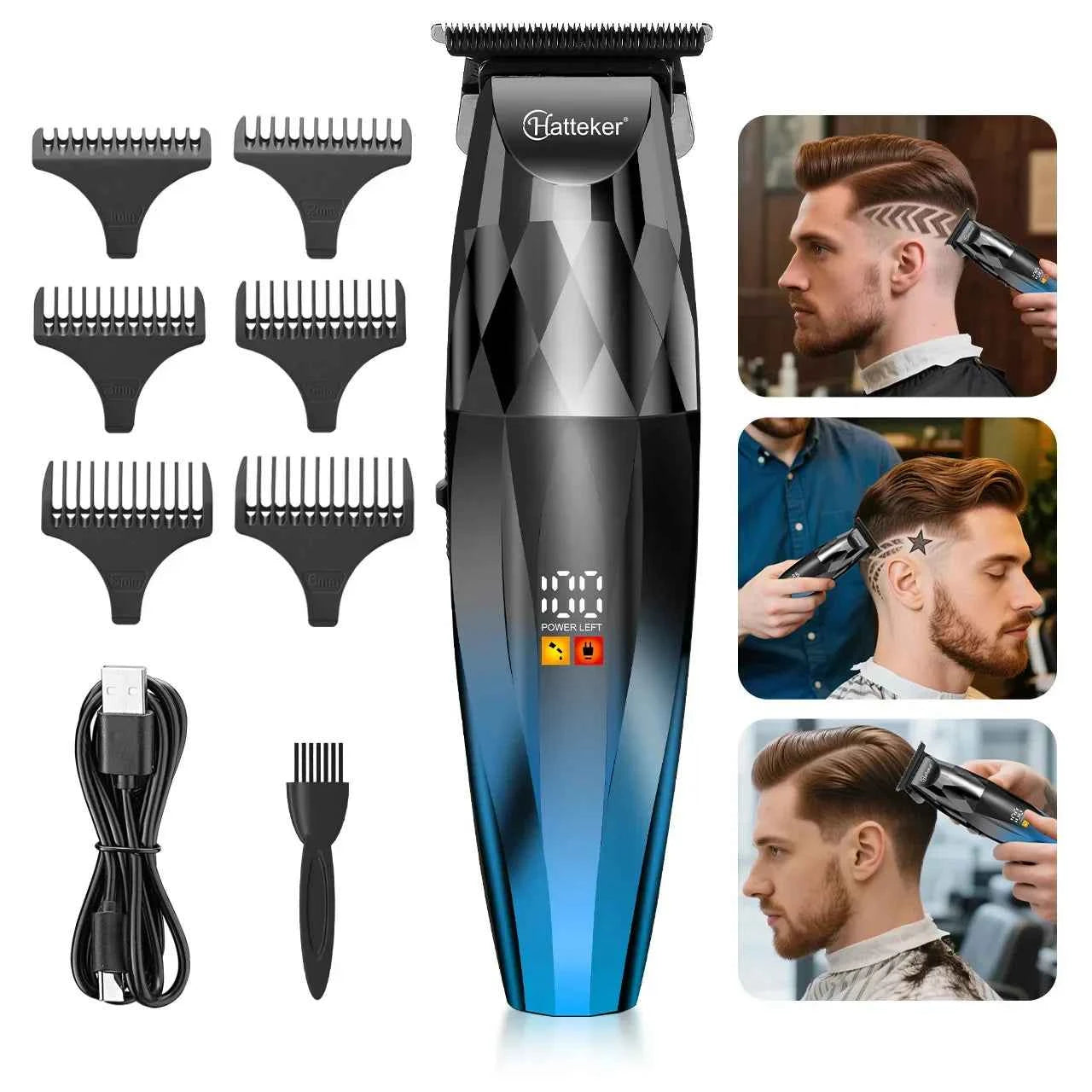 Hatteker HT-6126 Cordless Professional Electric Hair Clippers Beard Trimmer Styler LED Digital Display Hair Clippers for Men