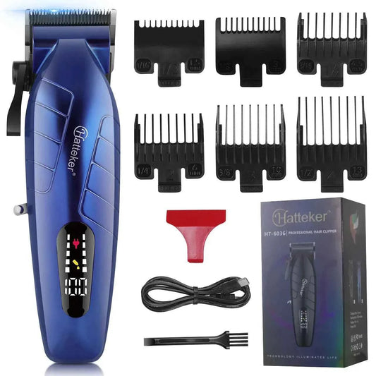 HATTEKER HT-6036 Blue Men's Electric Hair Clippers Cordless Hair Trimmer USB Rechargeable