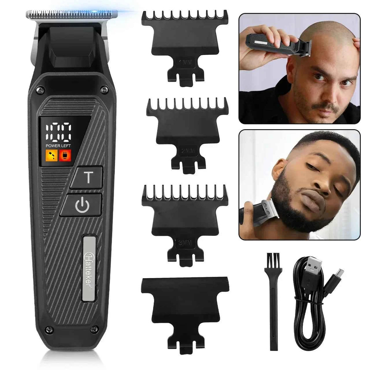 Hatteker HT-6082 Professional Hair Trimmer – Cordless Oil Head Clipper with LCD Display