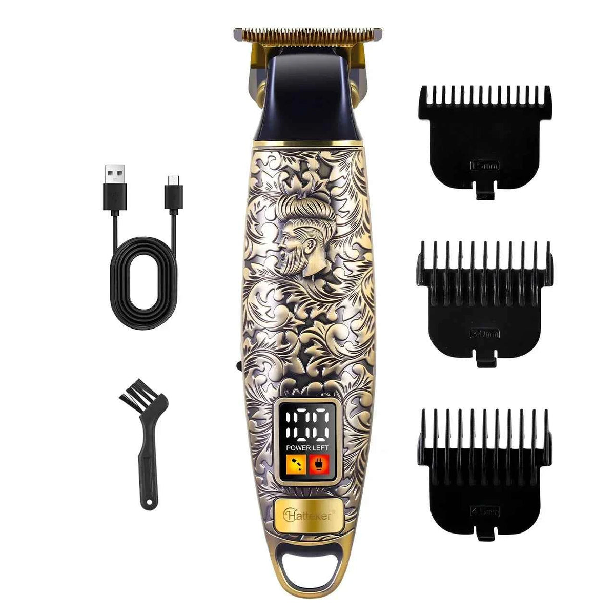 Hatteker HT-6121 Retro Oil Head Men's Electric Hair Clippers USB Rechargeable Portable Hair Trimmer