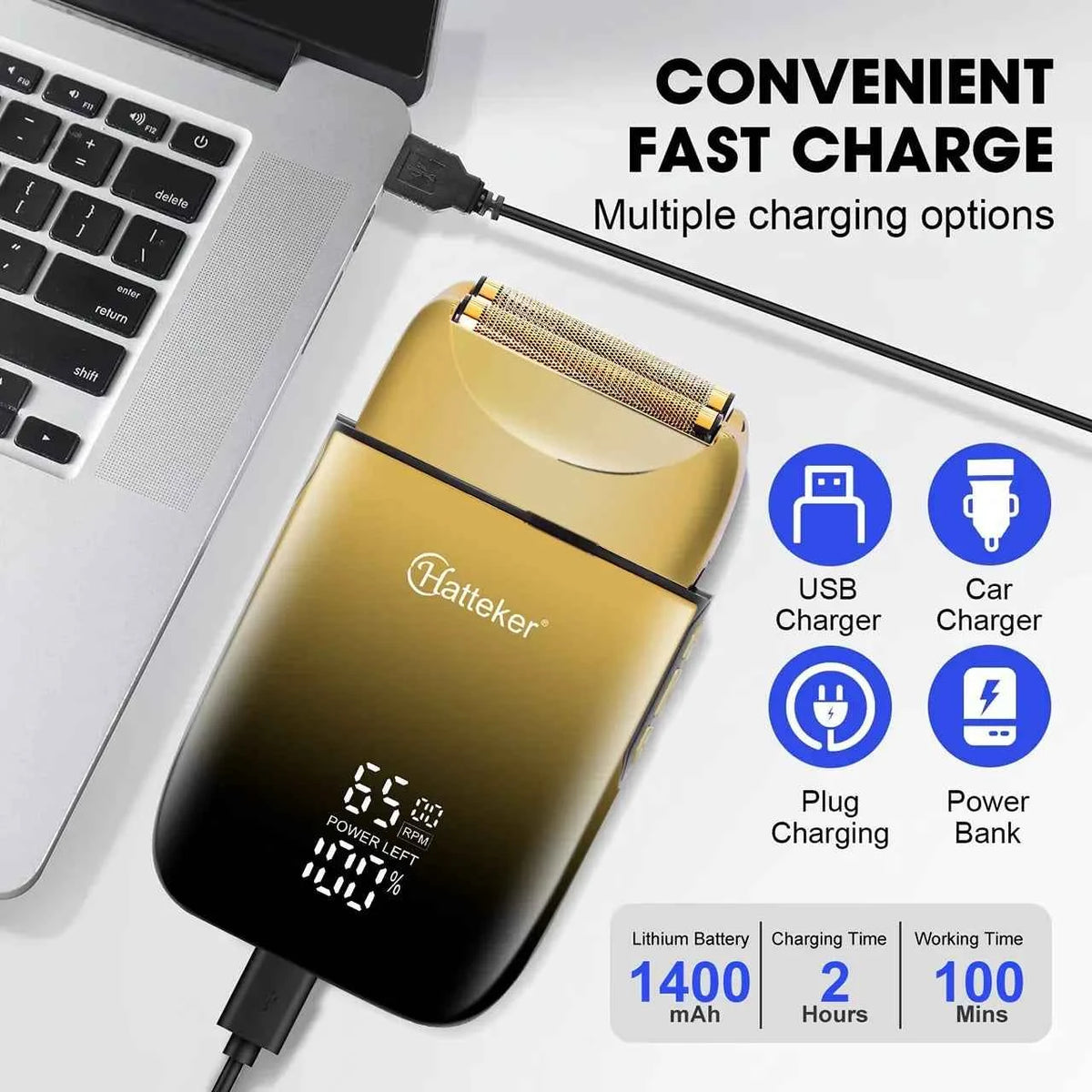 Hatteker HT-919 Foil Shaver – USB Rechargeable Double Blade Electric Razor for Men