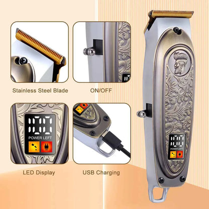 Hatteker HT-6120 Men's Cordless Retro Design Electric Hair Clippers USB Portable Charging Digital Display