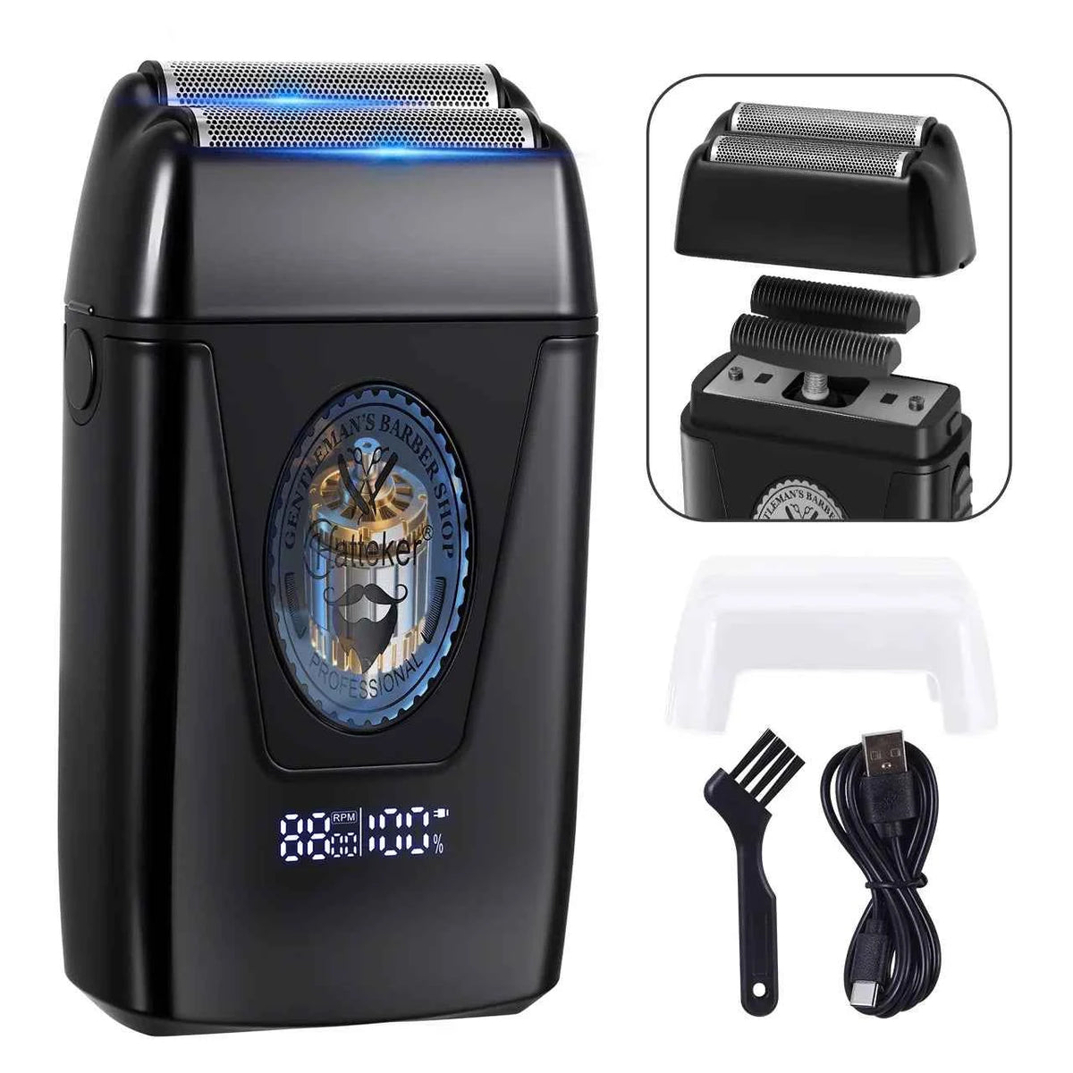 HATTEKER HT-936 Men's Dual Foil Electric Shaver 2-Head Rechargeable Hair Clippers  Trimmer for Close Shave