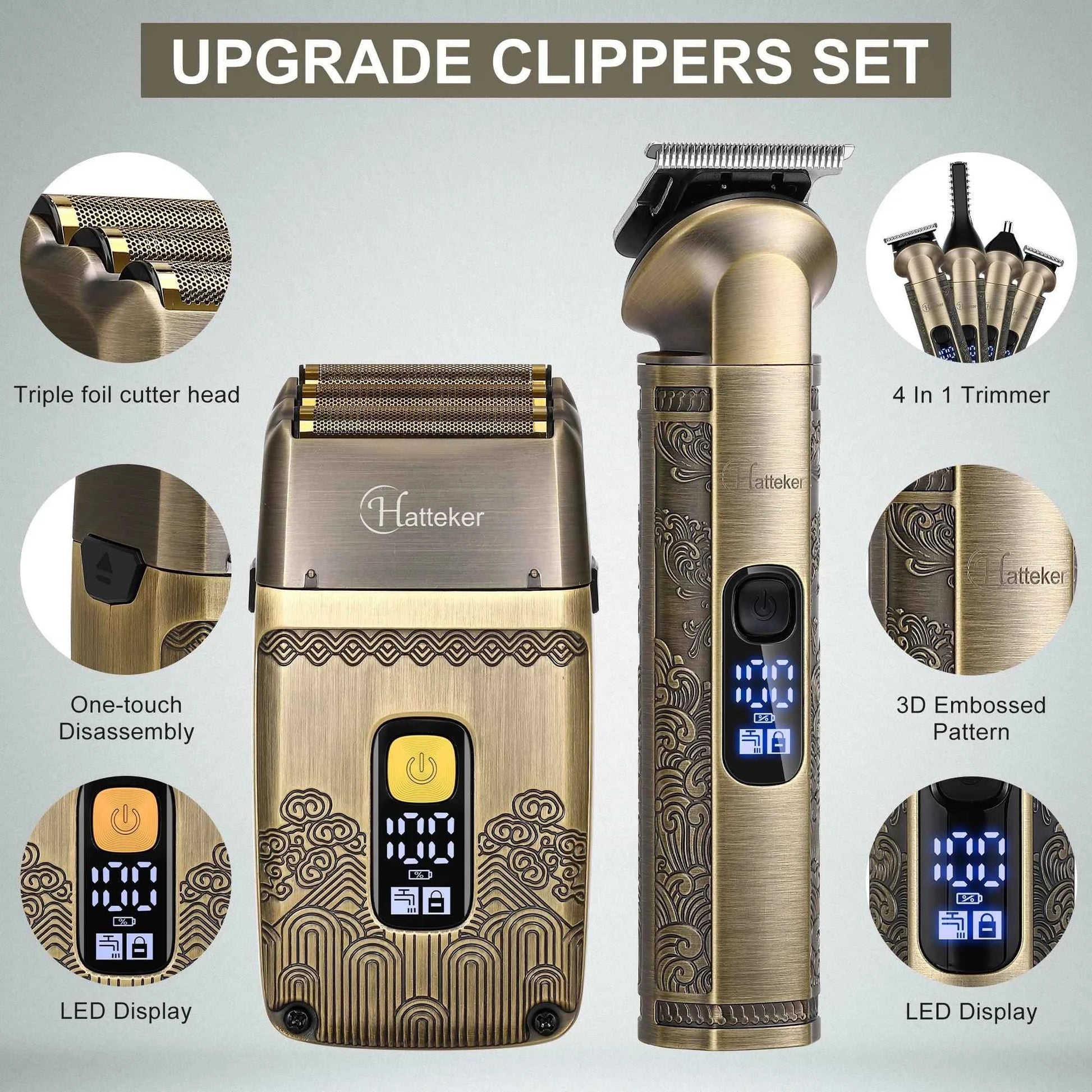 Hatteker HT-602 Hair Clipper & Foil Shaver Kit – Professional Barber Trimmer Set Waterproof
