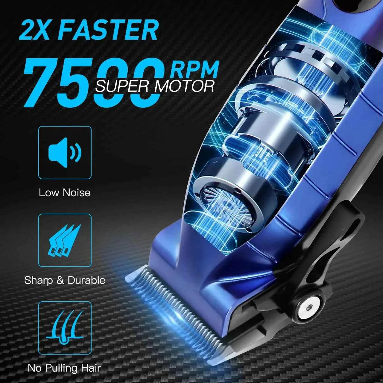 HATTEKER HT-6036 Blue Men's Electric Hair Clippers Cordless Hair Trimmer USB Rechargeable