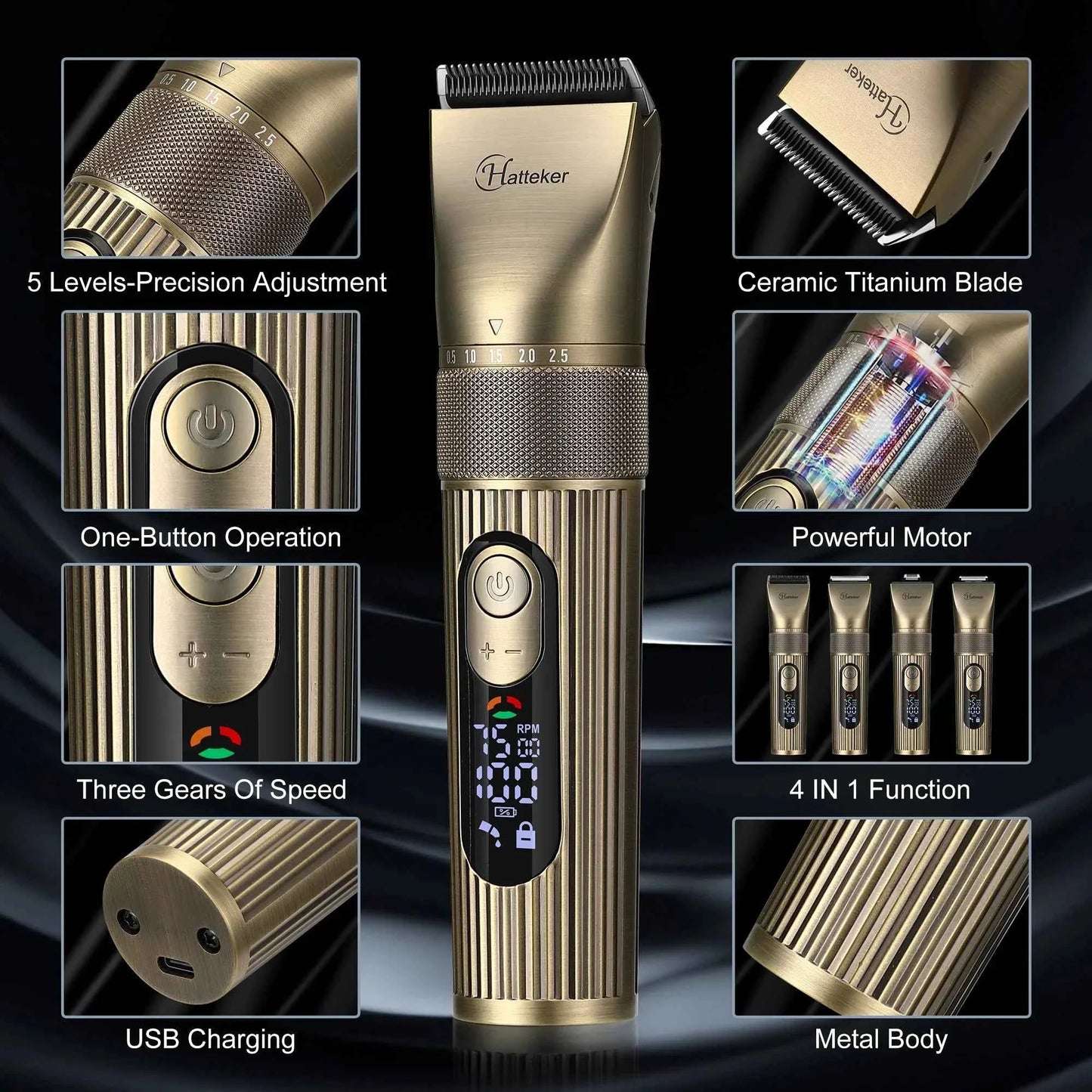 4-in-1 Hair Clipper for Hatteker – Electric Trimmer Shaving Grooming Kit