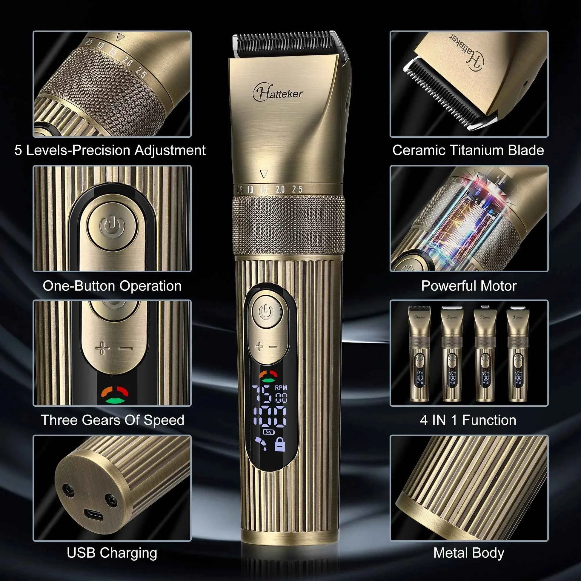 4-in-1 Hair Clipper for Hatteker – Electric Trimmer Shaving Grooming Kit
