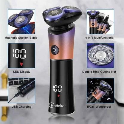 Hatteker 4-in-1 Electric Shaver for Men | Waterproof Rotary Blades