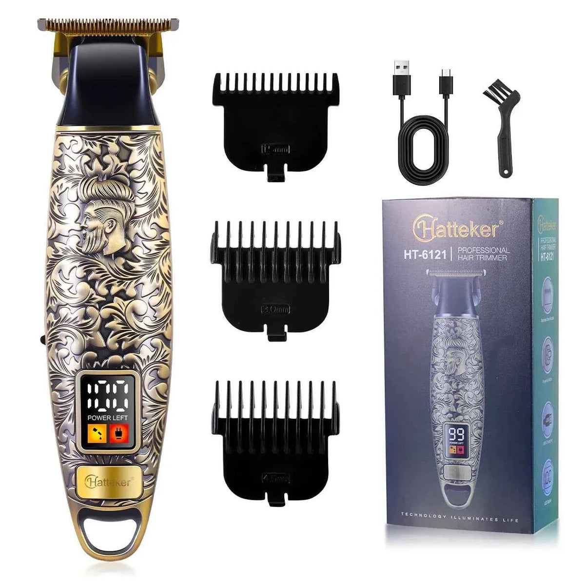 Hatteker HT-6121 Retro Oil Head Men's Electric Hair Clippers USB Rechargeable Portable Hair Trimmer
