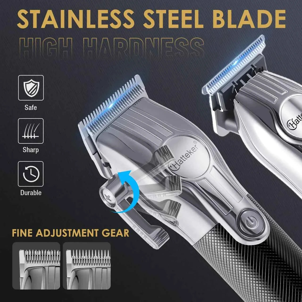 Hatteker HT-6113 USB Rechargeable Electric Hair Clippers LED Display Hair Trimmer 2-piece Grooming Set Father's Day Gift Slliver