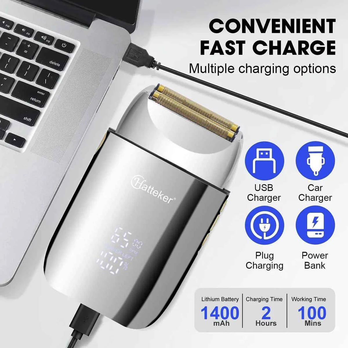 Hatteker New Reciprocating Gold Foil Electric Shaver Bald Head Shaver Waterproof USB Charging