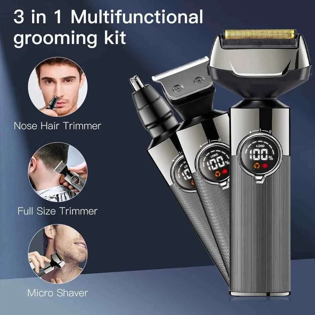 Electric shaver 3 in 1 beard grooming set for men waterproof cordless hair trimmer USB charging nose trimmer