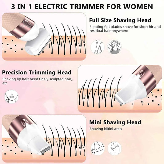 Electric Hair Removal for Women 3 in 1 Epilator Shaver for Legs Arms Underarms Bikini Public Hair Wet Dry Rechargeable