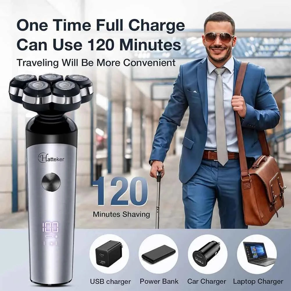 HATTEKER Electric Shaver For Men Electr Shaver 5 Head Razor Waterproof Shaving Machine Rechargeable Beard Trimmer For Man
