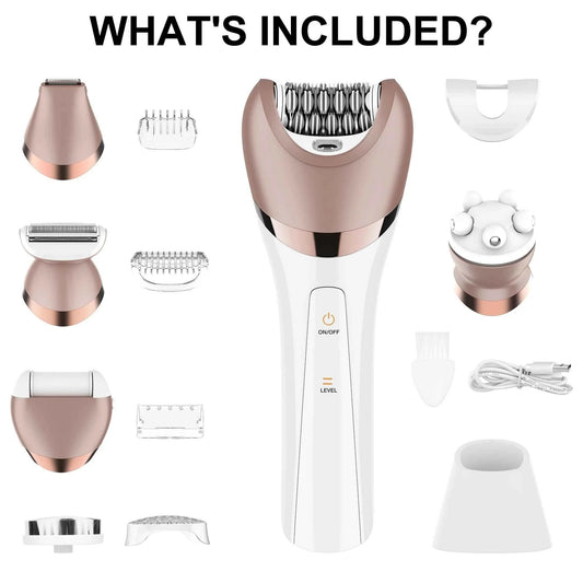 5-in-1 Electric Epilator & Shaver for Women - Rechargeable, Wet & Dry Use for Legs, Arms, Bikini, Underarms