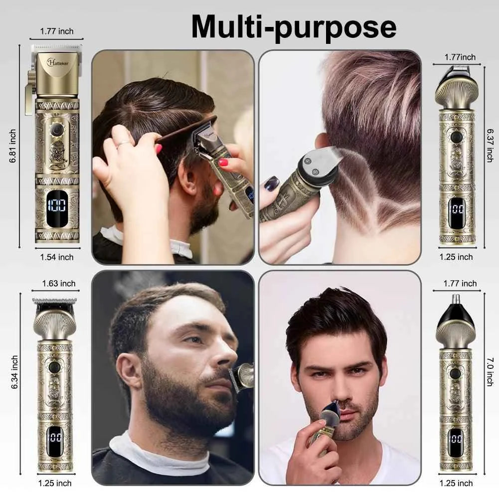 HATTEKER men hair clipper 2 set T blade hair barber clippers gentleman hair cutting machine bronze cordless hair trimmer