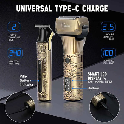 Hatteker Hair Clipper Set - Triple Foil Shaver & Crew Cut Trimmer, USB Charging