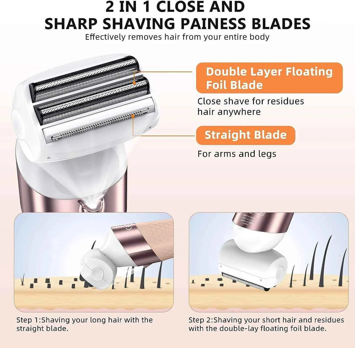 Electric Hair Removal for Women 3 in 1 Epilator Shaver for Legs Arms Underarms Bikini Public Hair Wet Dry Rechargeable
