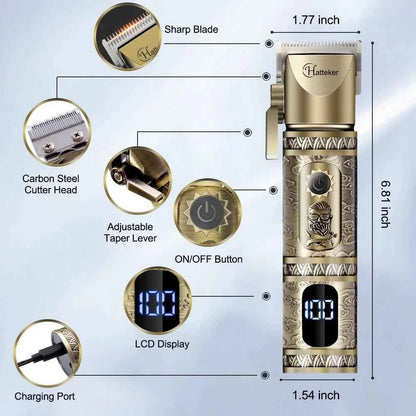 HATTEKER men hair clipper 2 set T blade hair barber clippers gentleman hair cutting machine bronze cordless hair trimmer