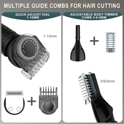 HATTEKER hair trimmer all in one 7 blades changeable Electric Baber Haircut body nose trimmer set