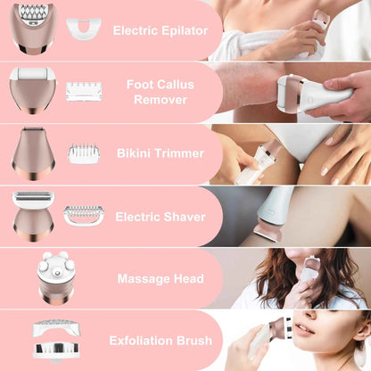 5-in-1 Electric Epilator & Shaver for Women - Rechargeable, Wet & Dry Use for Legs, Arms, Bikini, Underarms