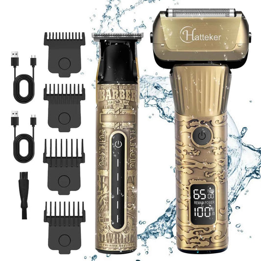 Hatteker Hair Clipper Set - Triple Foil Shaver & Crew Cut Trimmer, USB Charging