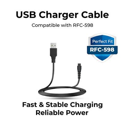 Hatteker RFC-598 USB charger cable connected to trimmer for charging