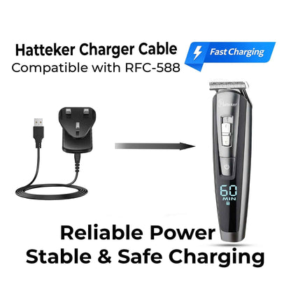 HATTEKER USB & Plug Charger for RFC-588 – Fast Charging Replacement Cable for Hatteker Trimmer