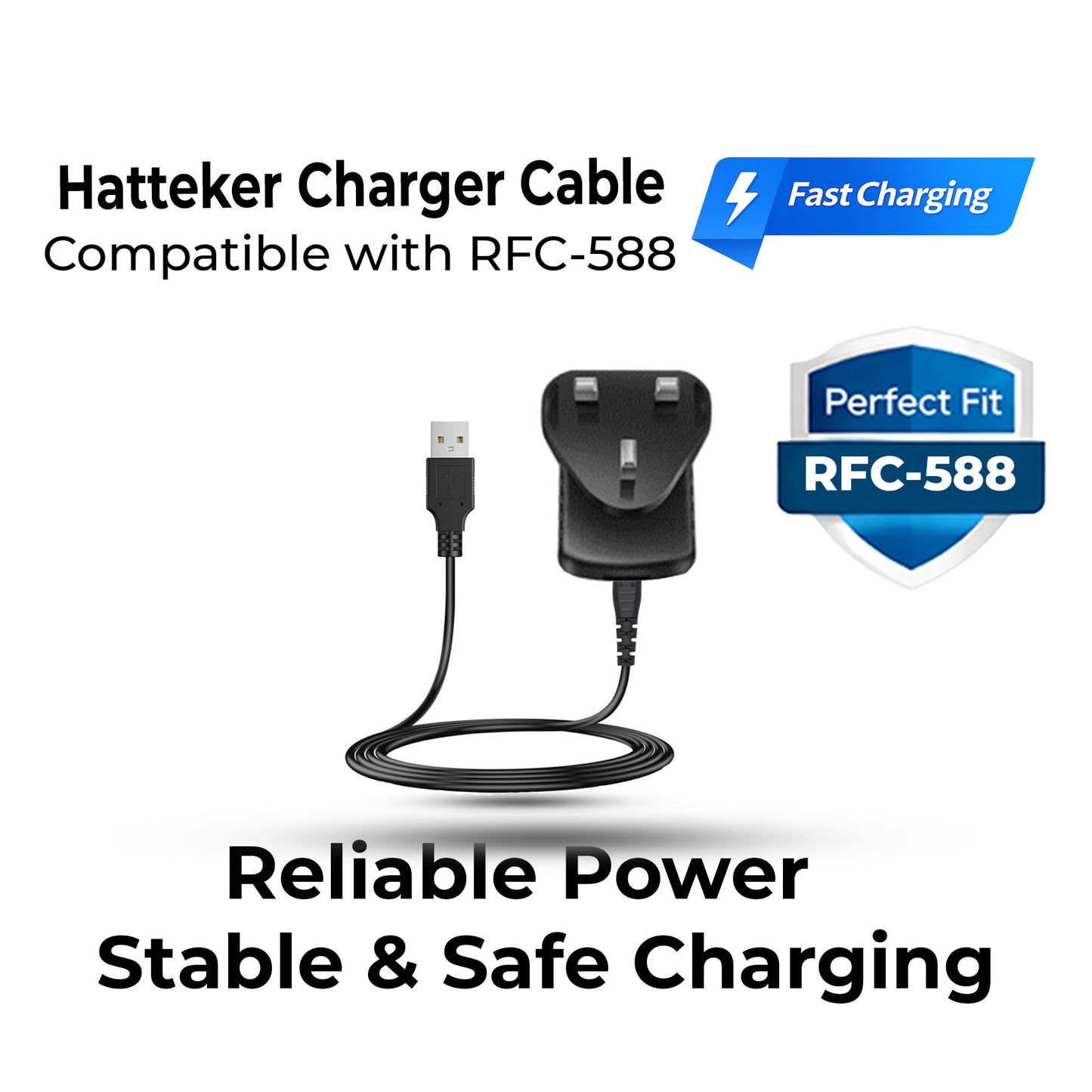 HATTEKER USB & Plug Charger for RFC-588 – Fast Charging Replacement Cable for Hatteker Trimmer