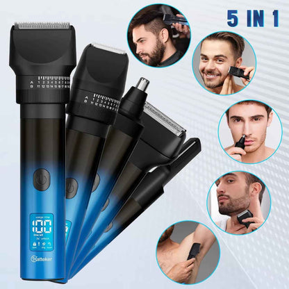 Hatteker 5-in-1 Cordless Barbershop Hair Cutting Kit - T-Blade Trimmer & Electric Clippers