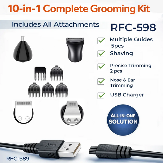 HATTEKER Complete Grooming Upgrade Kit for RFC-598 – Comb Set + USB Charger + Precision, Nose & Foil Shaver Heads